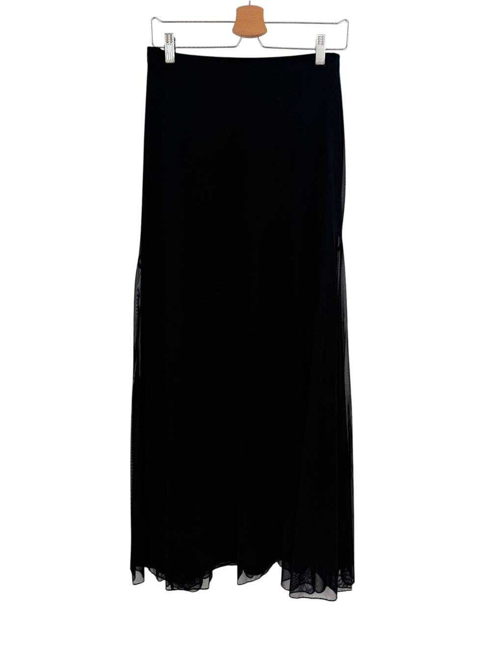 Tadashi Shoji Vintage 90s Sheer Mesh Overlay Formal Maxi Skirt Black Size Medium